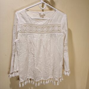 Westport women's white 100% Cotton Fringe blouse size S